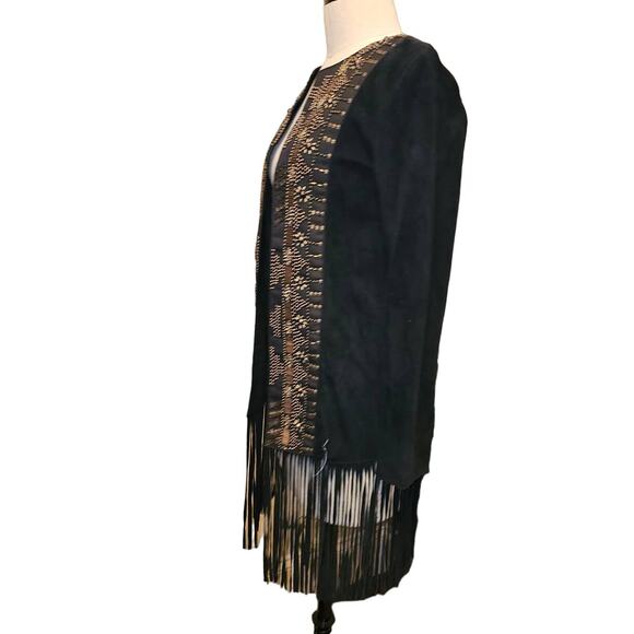 New Free People CLEOBELLA Taylor Jacket $739 Black FRINGED Embellished SUEDE - Picture 8 of 11